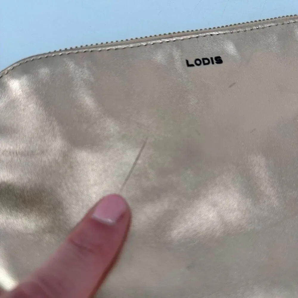 Lodis Rose Gold Metallic Leather Clutch Wristlet‎ Cosmetic Makeup Bag Toiletries